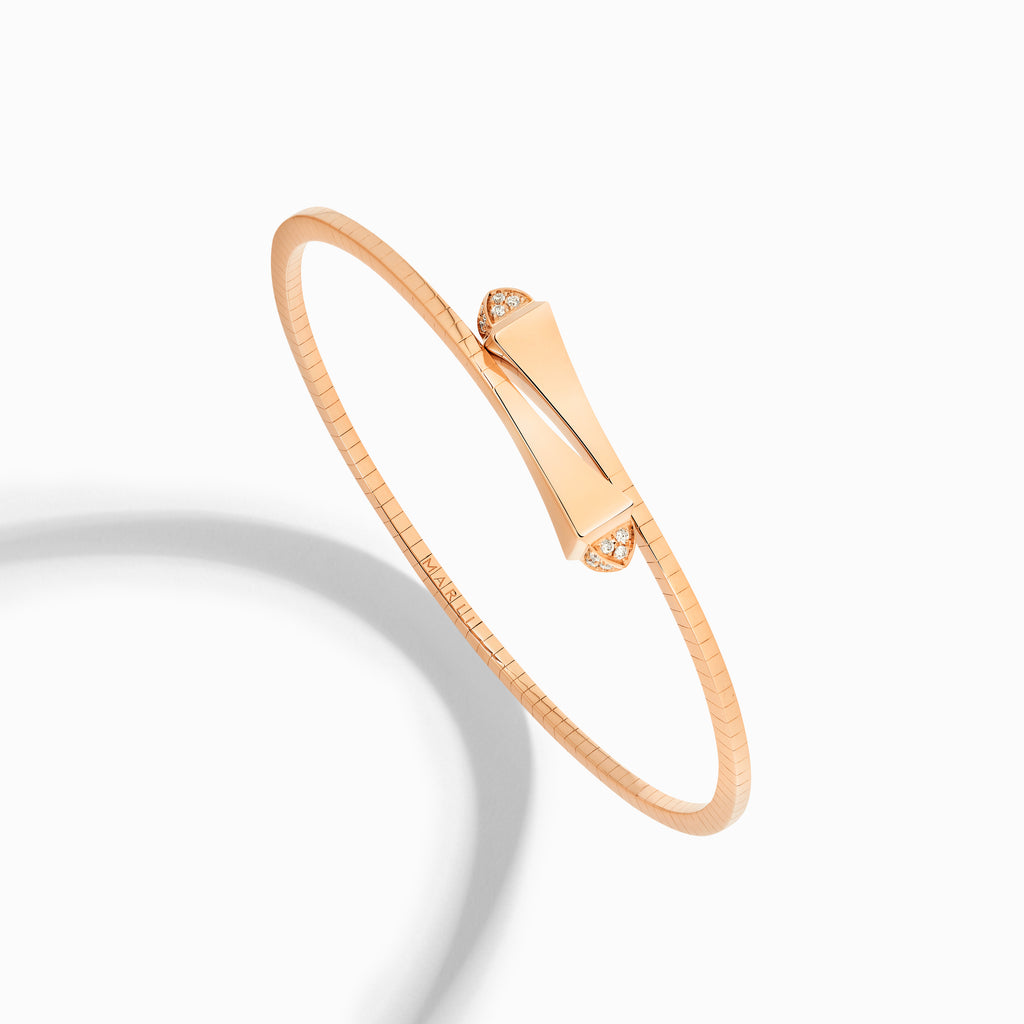 Cleo Gold Slim Slip-On Bracelet with Diamond Pyramids Marli New York Rose XXXS