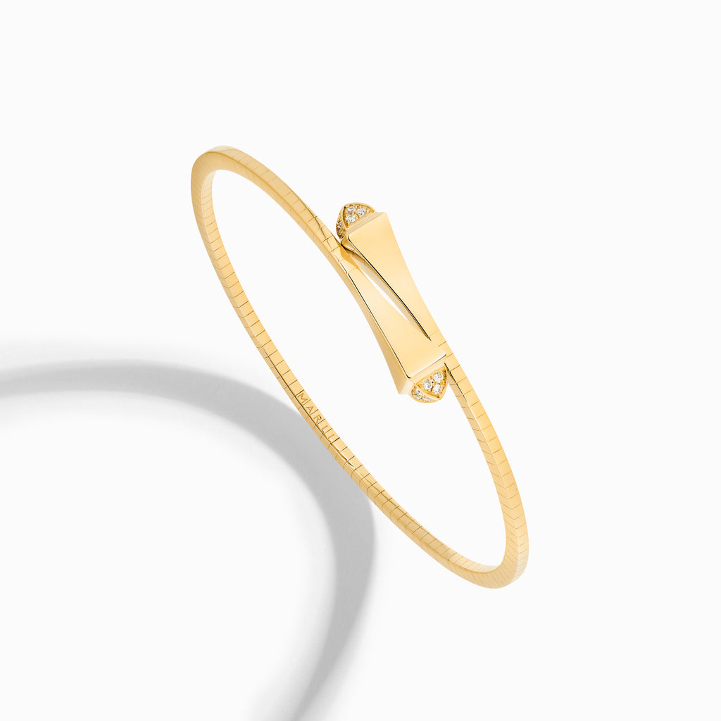 Cleo Gold Slim Slip-On Bracelet with Diamond Pyramids Marli New York Yellow XXXS
