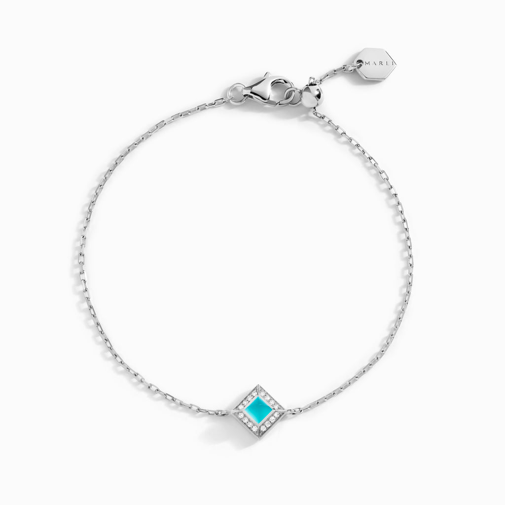 Cleo Lotus Pavé Chain Bracelet Marli New York White Sea Blue Chalcedony 