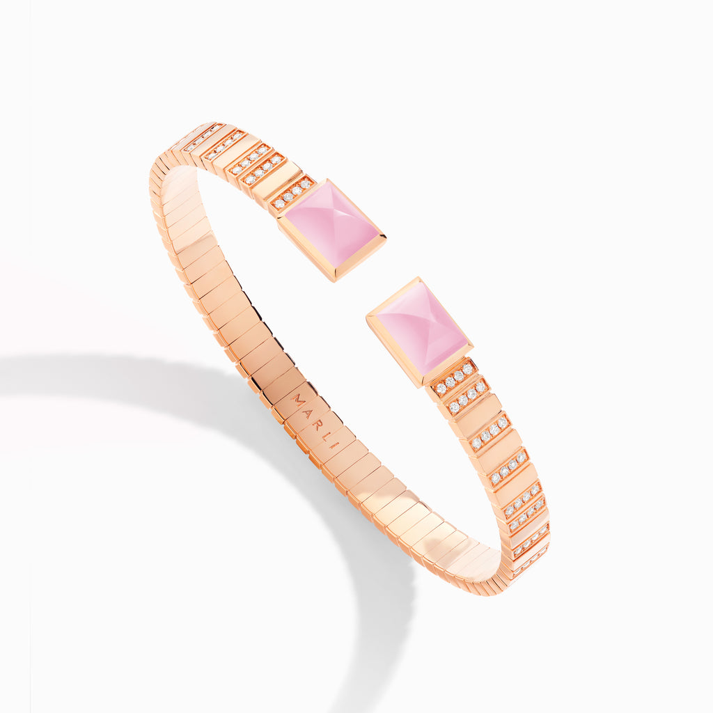 Cleo 2 Link Diamond Slip-On Bracelet Marli New York Rose Pink Quartzite XXXXS