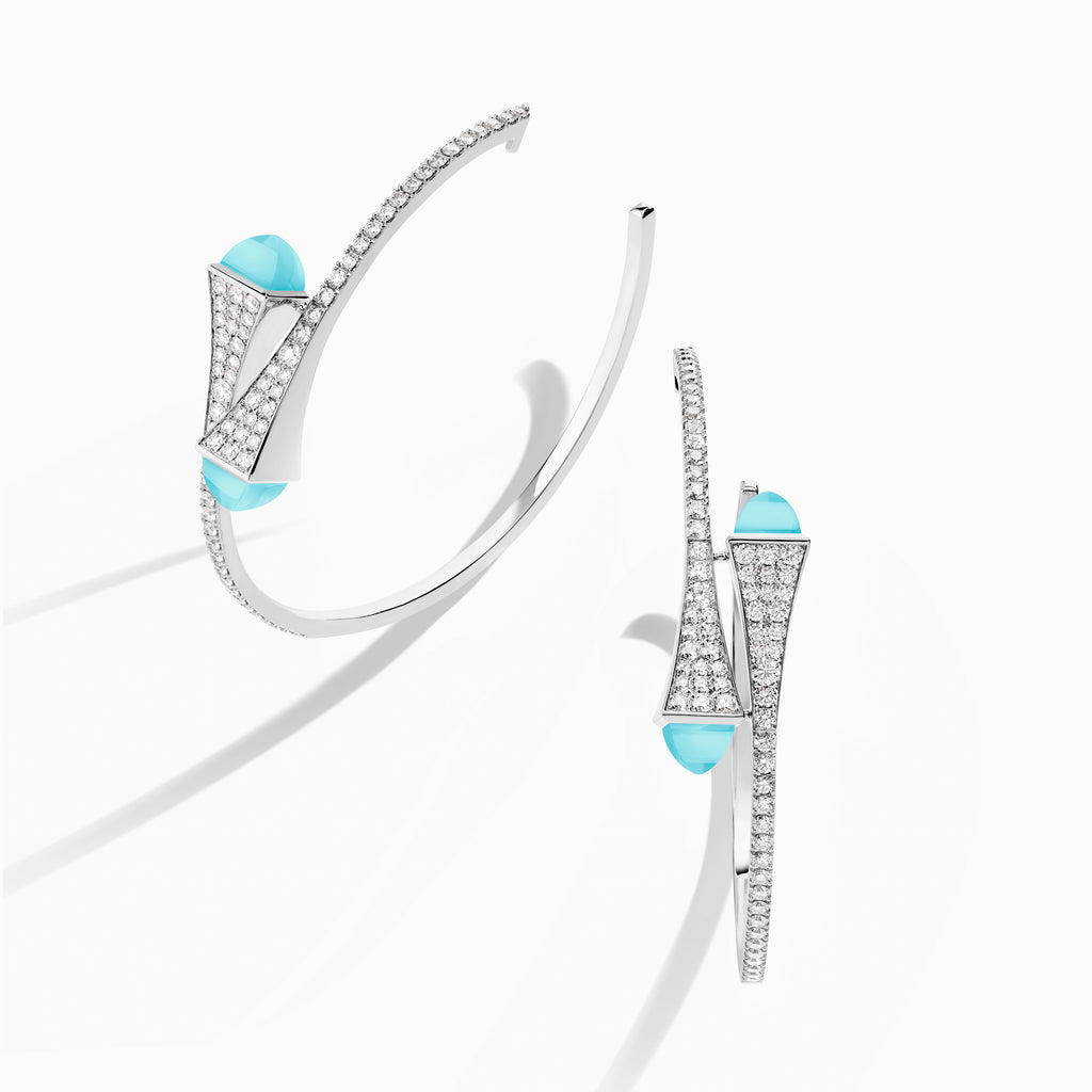Cleo Diamond Large Hoop Earrings Marli New York White Sea Blue Chalcedony 