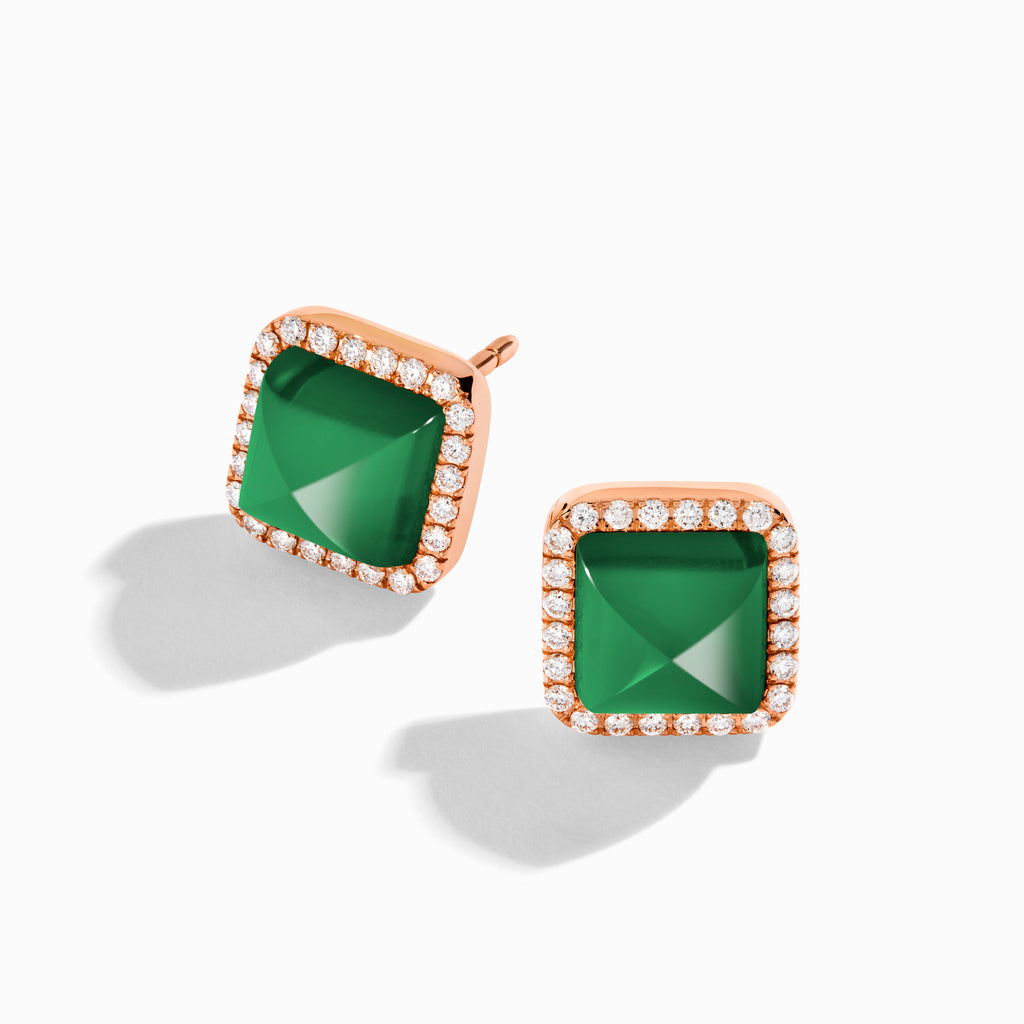 Cleo Diamond Stud Pyramid Earrings Marli New York Rose Green Agate 