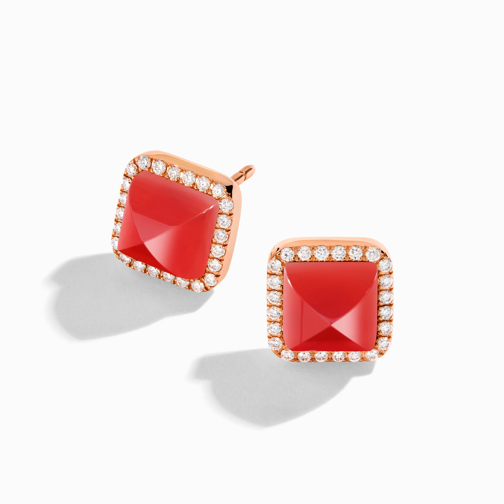 Cleo Diamond Stud Pyramid Earrings Marli New York Rose Red Agate 