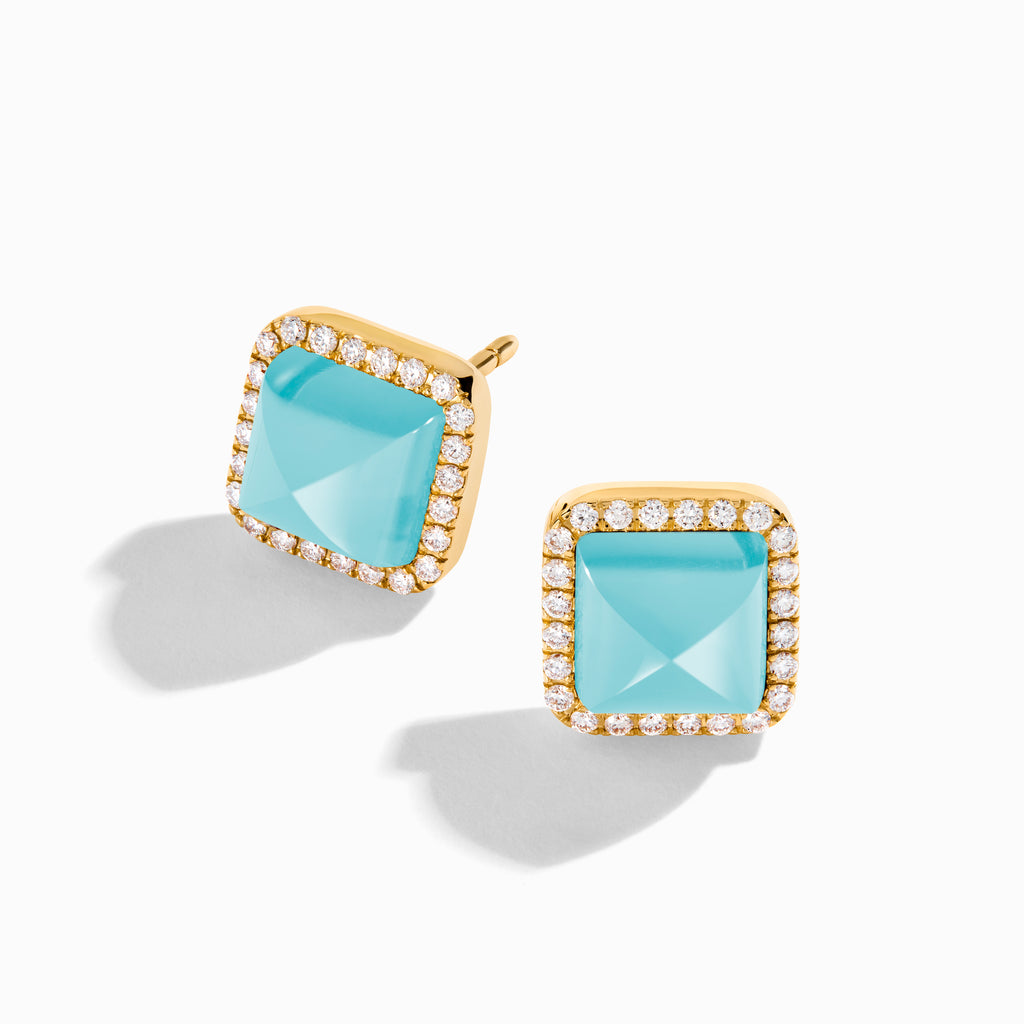 Cleo Diamond Stud Pyramid Earrings Marli New York Yellow Sea Blue Chalcedony 