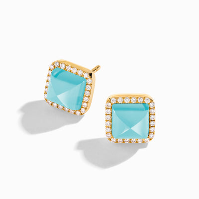 Cleo Diamond Stud Pyramid Earrings Marli New York Yellow Sea Blue Chalcedony 