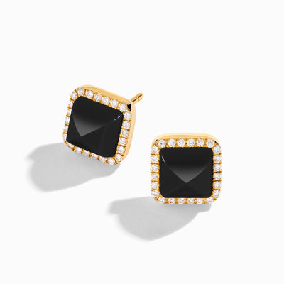 Cleo Diamond Stud Pyramid Earrings Marli New York Yellow Black Onyx 