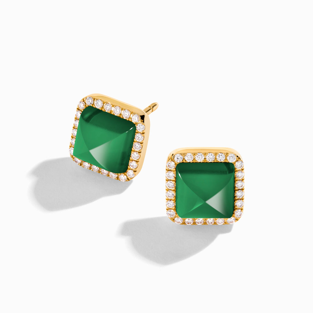 Cleo Diamond Stud Pyramid Earrings Marli New York Yellow Green Agate 