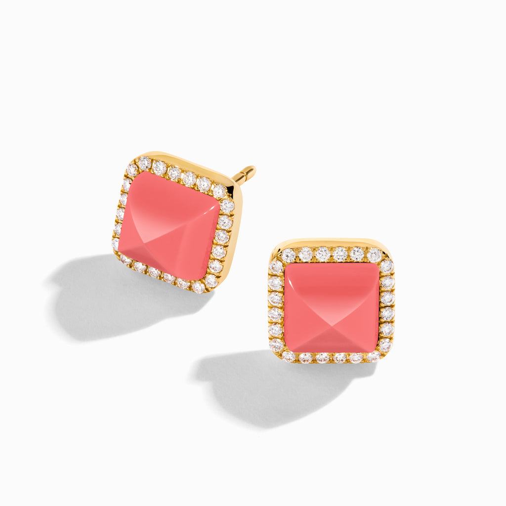 Cleo Diamond Stud Pyramid Earrings Marli New York Yellow Pink Coral 