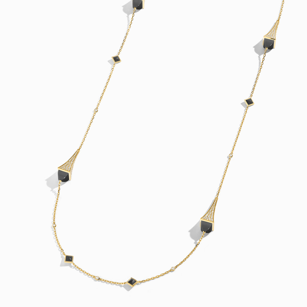 Cleo Luxe Long Chain Diamond Necklace Marli New York Yellow Black Onyx 