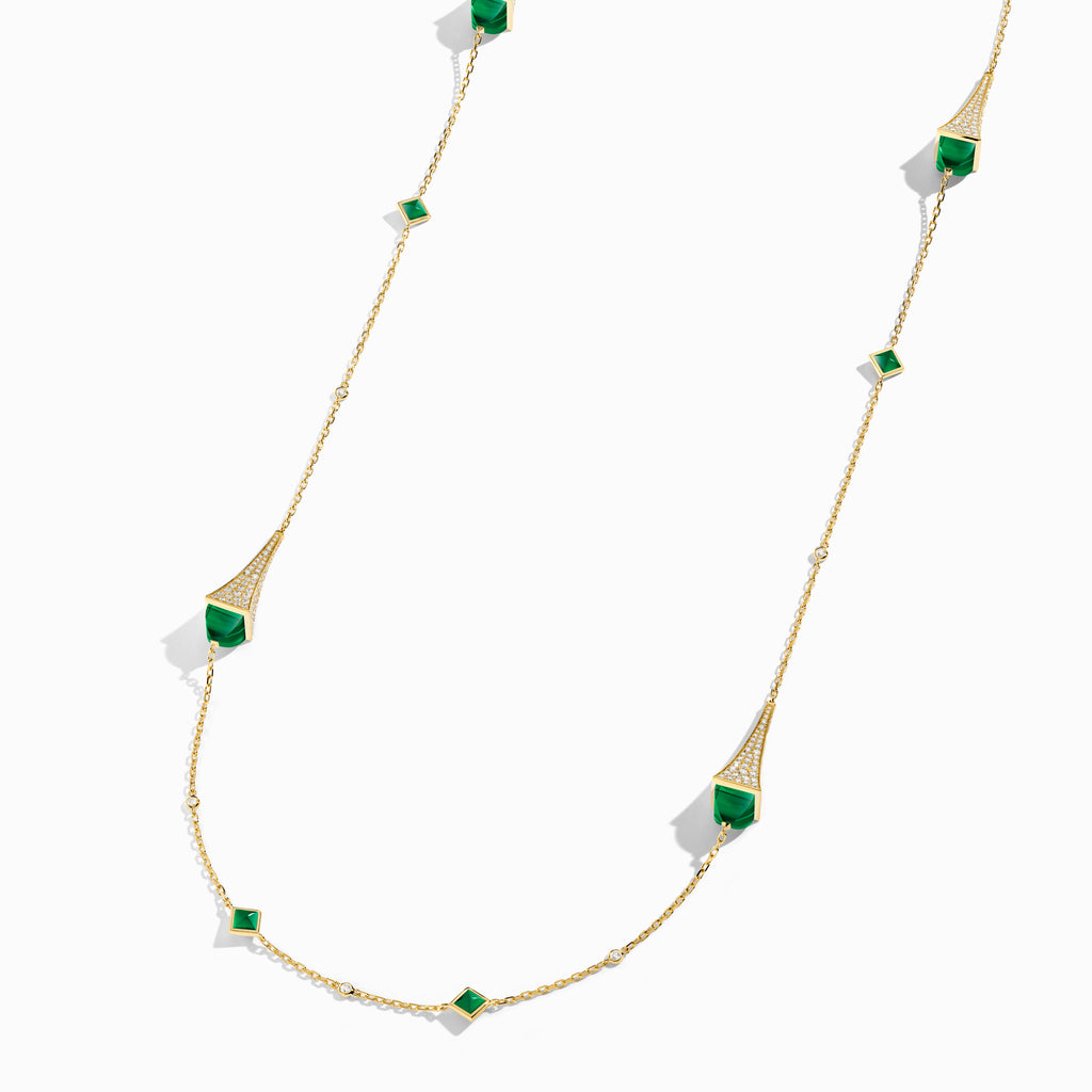 Cleo Luxe Long Chain Diamond Necklace Marli New York Yellow Green Agate 