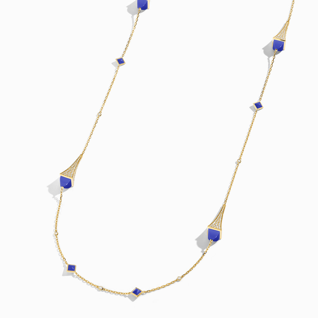 Cleo Luxe Long Chain Diamond Necklace Marli New York Yellow Lapis Lazuli 