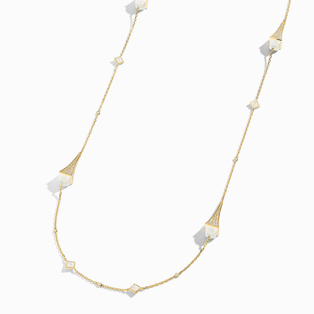 Cleo Luxe Long Chain Diamond Necklace Marli New York Yellow White Moon Stone 