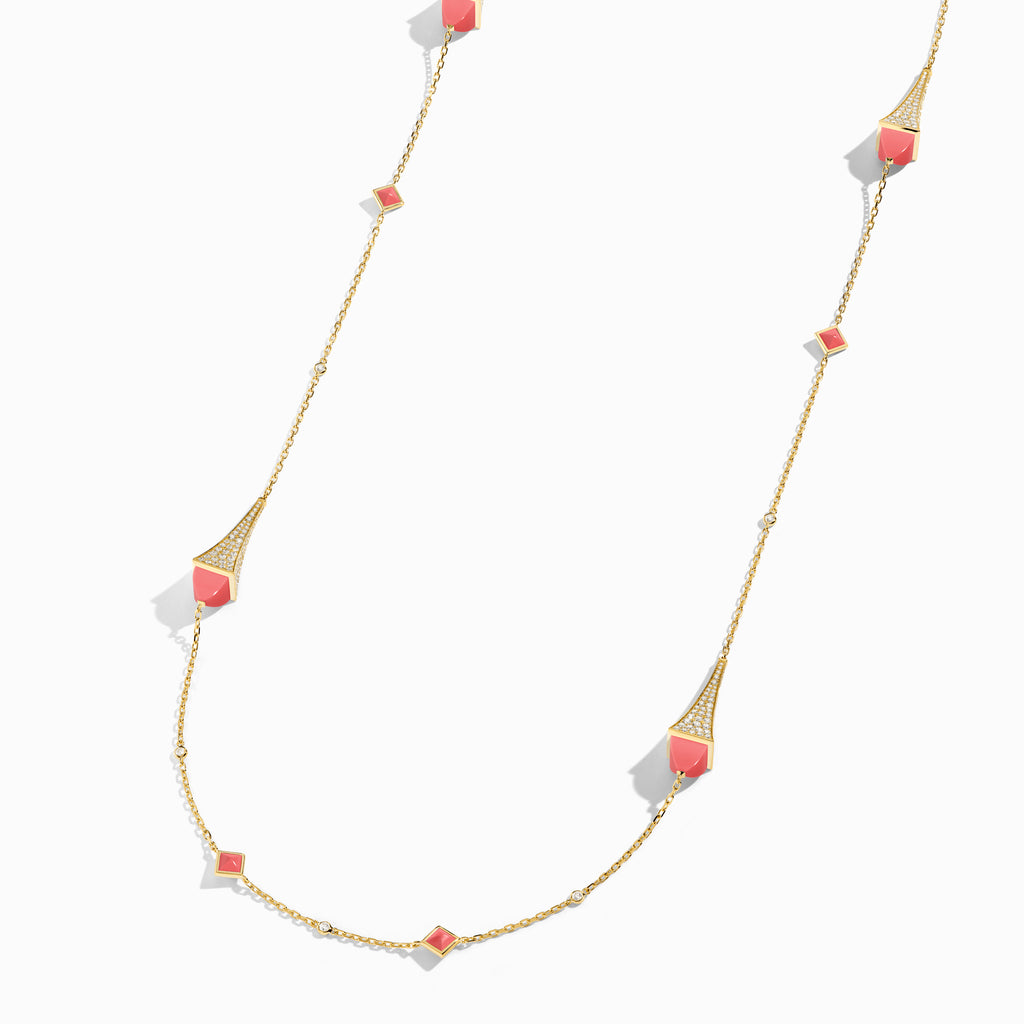 Cleo Luxe Long Chain Diamond Necklace Marli New York Yellow Pink Coral 