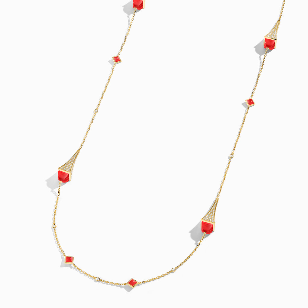 Cleo Luxe Long Chain Diamond Necklace Marli New York Yellow Red Agate 