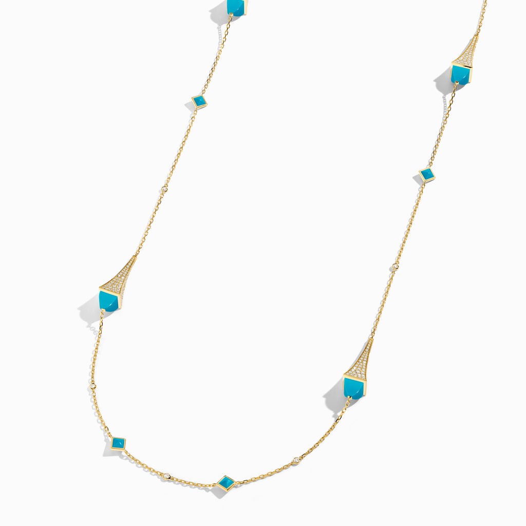 Cleo Luxe Long Chain Diamond Necklace Marli New York Yellow Turquoise 