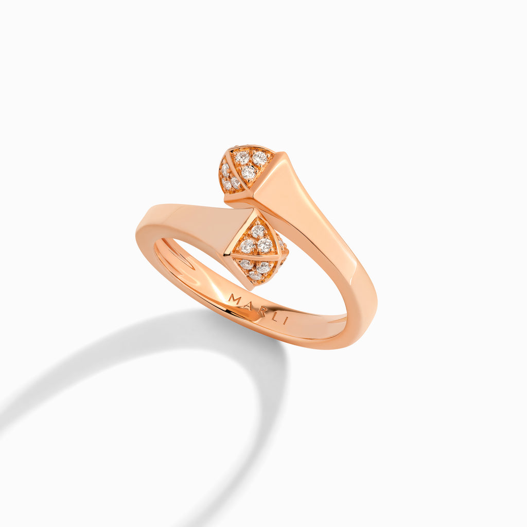 Cleo Gold Slim Ring with Diamond Pyramids Marli New York