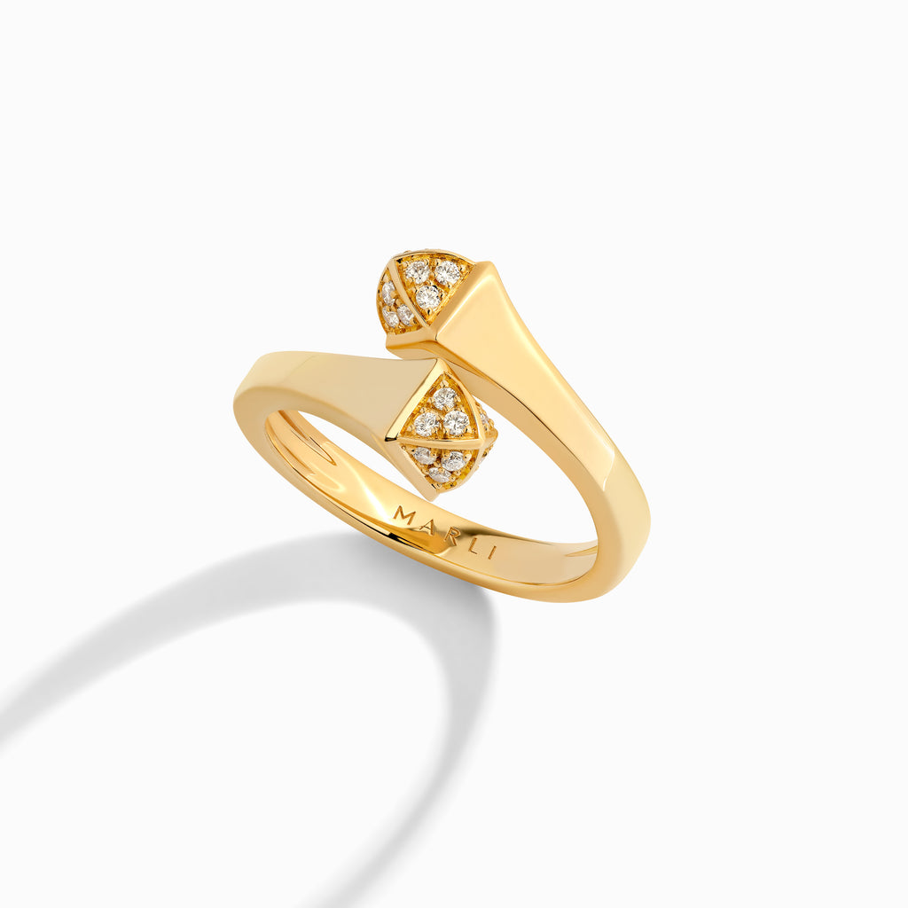 Cleo Gold Slim Ring with Diamond Pyramids Marli New York