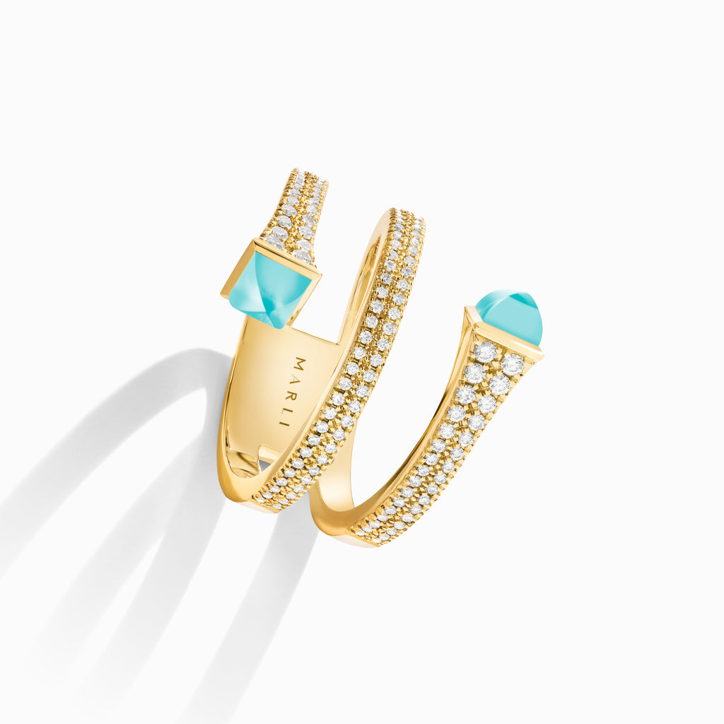 Cleo Diamond Twist Ring Marli New York Yellow Sea Blue Chalcedony 4.5