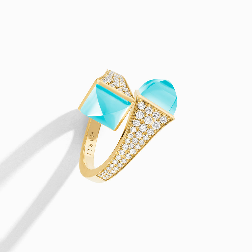 Cleo Diamond Ring Marli New York Yellow Sea Blue Chalcedony 5