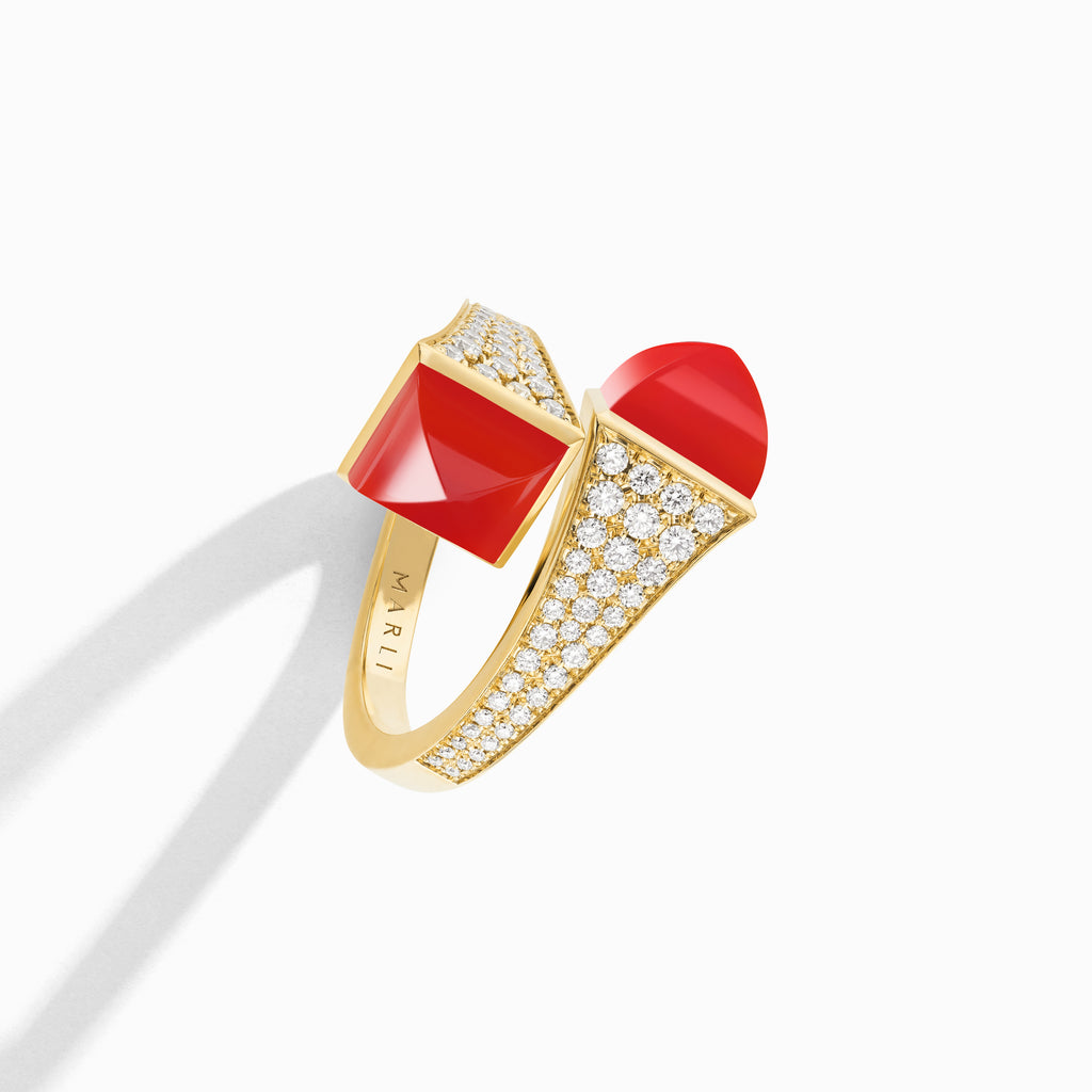 Cleo Diamond Ring Marli New York Yellow Red Agate 5