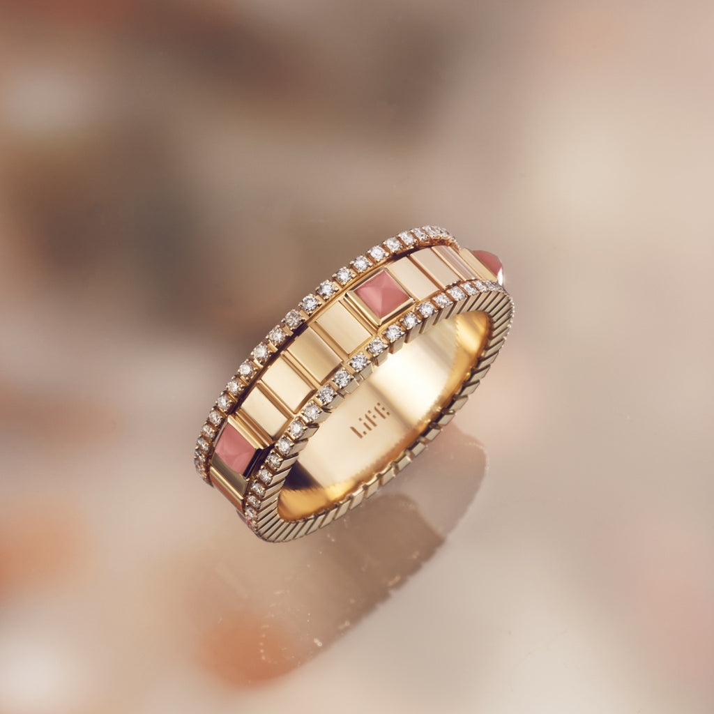LIFE Diamond Ring in Rose Gold with Pink Opal stone
