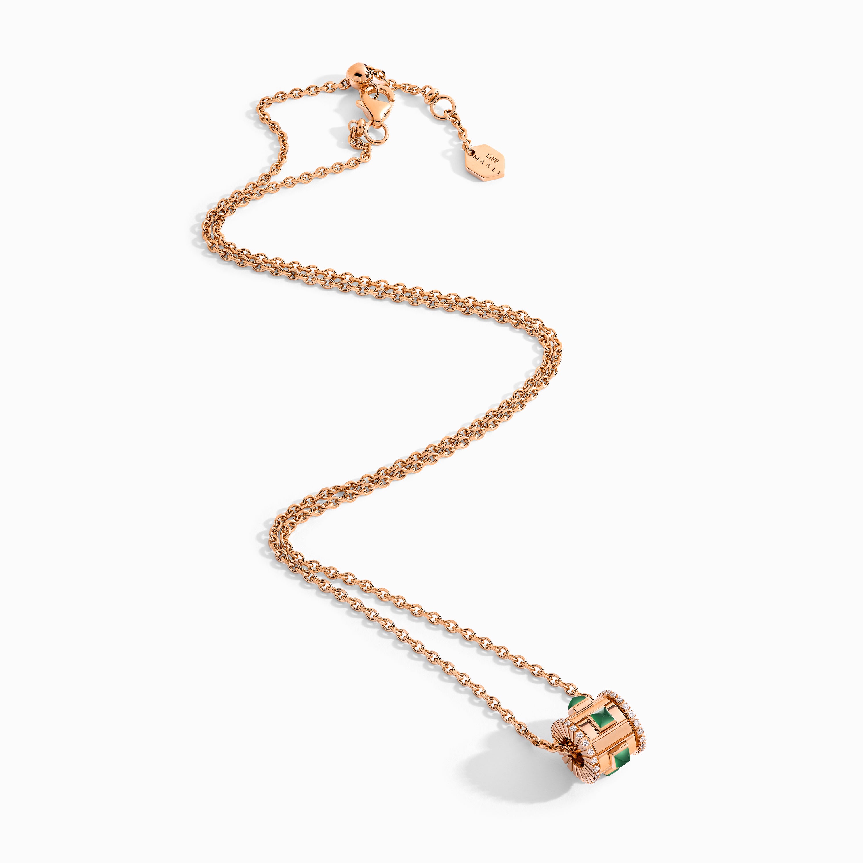 LIFE Diamond Spinning Pendant Necklace Marli New York Rose Green Agate