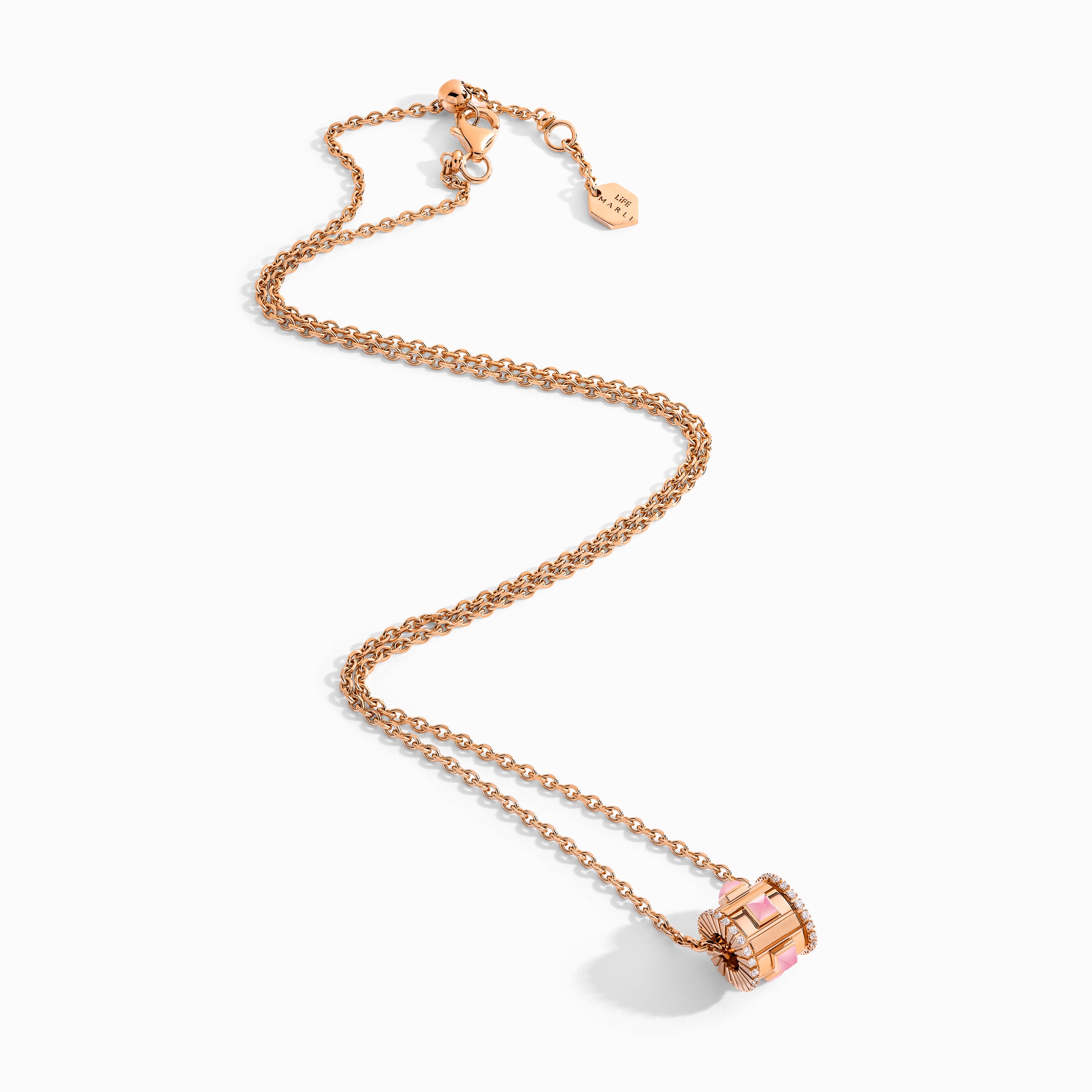 LIFE Diamond Spinning Pendant Necklace Marli New York Rose Pink Quartzite
