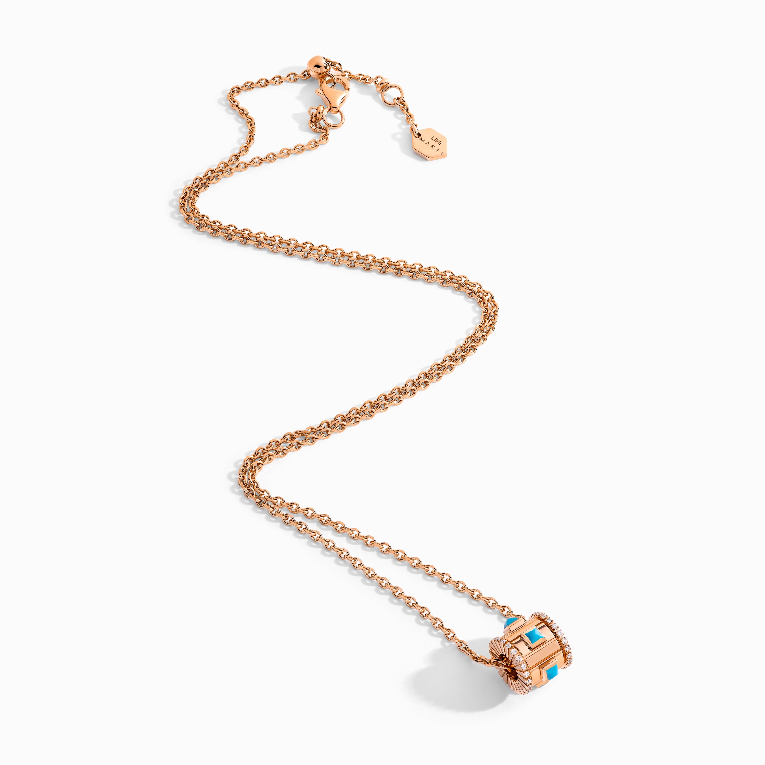 LIFE Diamond Spinning Pendant Necklace Marli New York Rose Turquoise