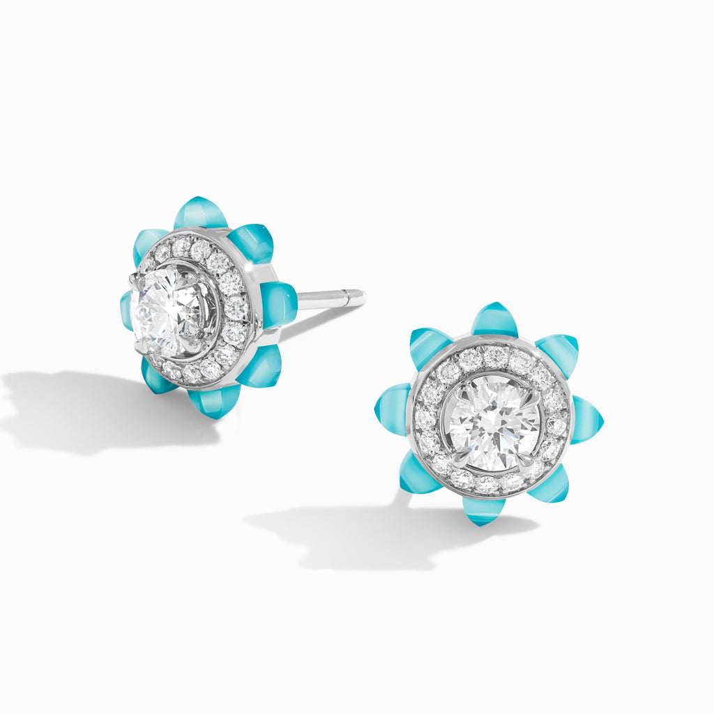 Tip-Top Diamond Stud Earrings Marli New York White Sea Blue Chalcedony 