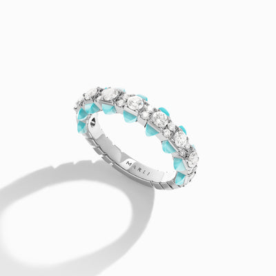 Tip-Top Diamond Ring Marli New York White Sea Blue Chalcedony 4.5