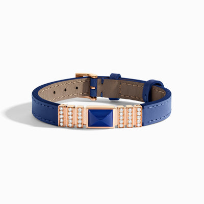 UNII Gold and Pavé Diamond Leather Strap Bracelet Marli New York Rose Lapis Lazuli S