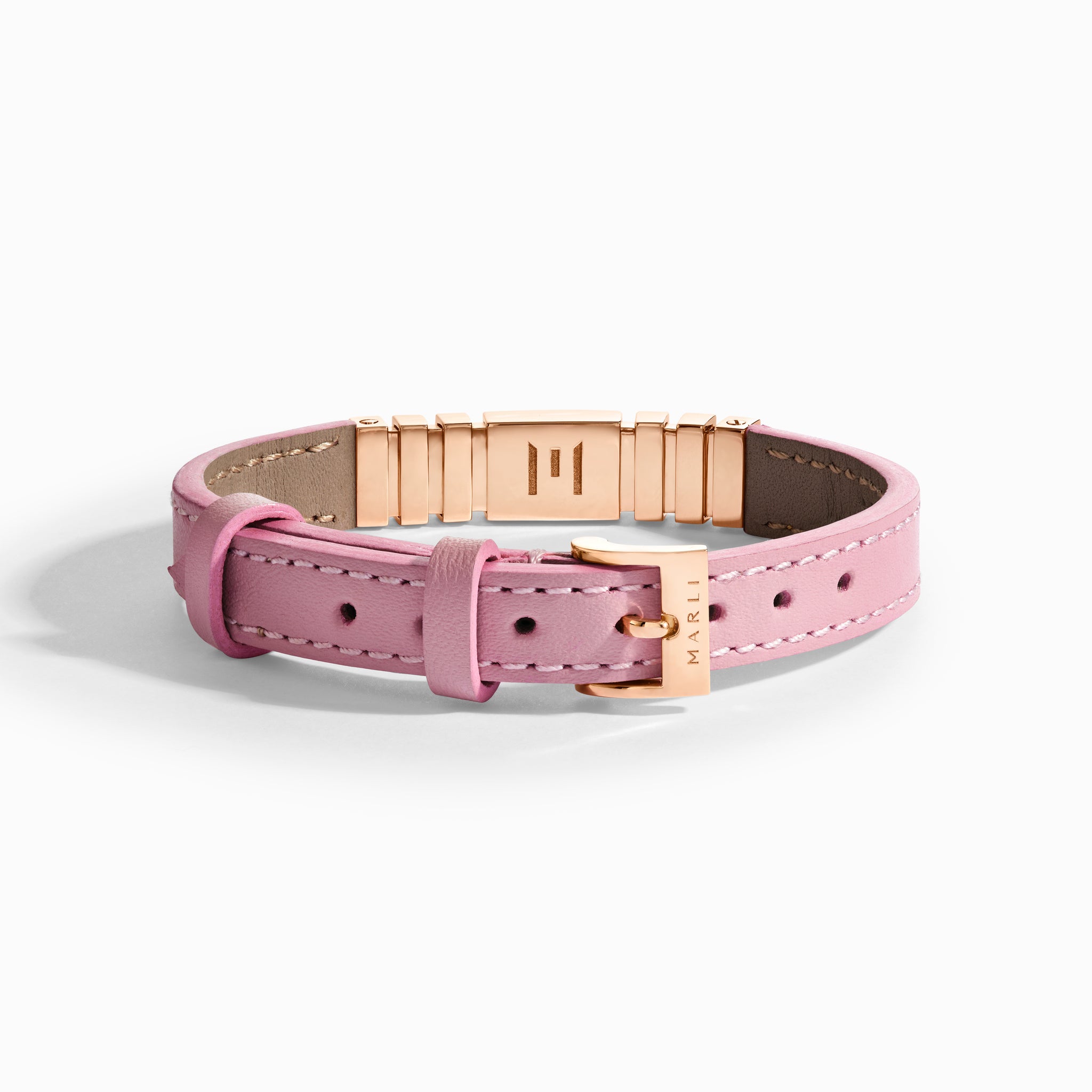 Gold Charm Hot Pink Leather Bracelet with Pave Accent Light Pink With Rose Gold Pave Accent Beads & Charm Bracelet  main image 4