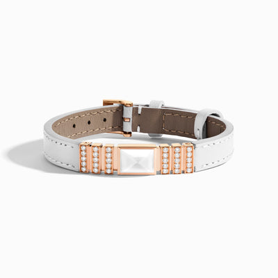 UNII Gold and Pavé Diamond Leather Strap Bracelet Marli New York Rose White Agate S