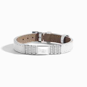 UNII Gold and Pavé Diamond Leather Strap Bracelet Marli New York White White Agate S